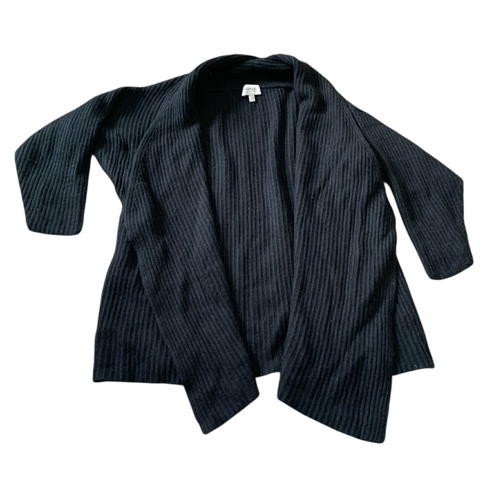 ARMANI COLLEZIONI Shawl Waterfall Cardigan 12 Dark Academia Ribbed Knit Drape